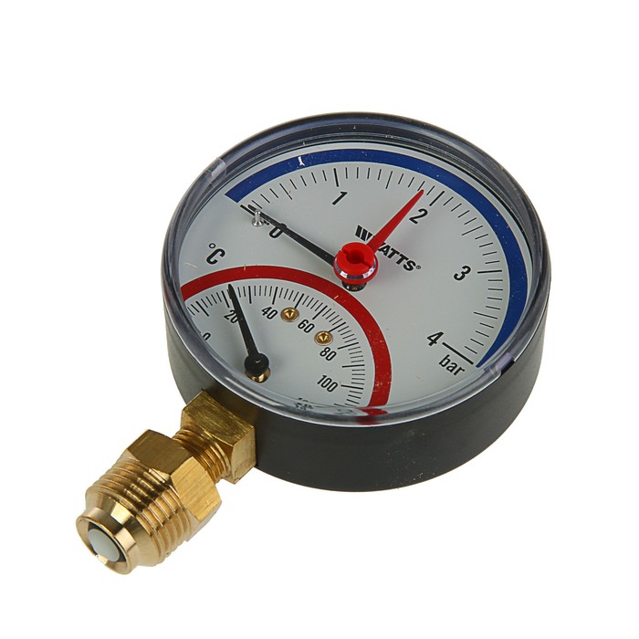 Термоманометр Watts 10025526, радиальный, Дк 80 мм, 0,4 МПа, наружная резьба 1,2"