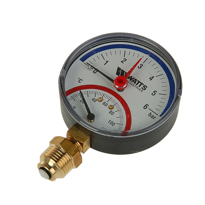 Термоманометр Watts 10018749, радиальный, Дк 80 мм, 0,6 МПа, наружная резьба 1,2"