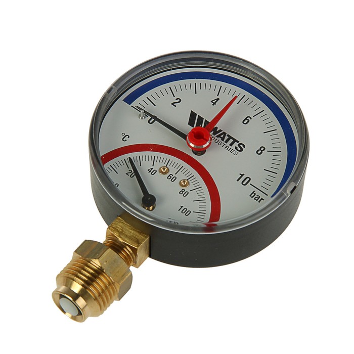 Термоманометр Watts 10025525, радиальный, Дк 80 мм, 1,0 МПа, наружная резьба 1,2"