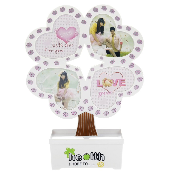 Фоторамка музыкальная механ. пластик на 8 фото 10х7, см "Дерево из сердец" 32х14х8 см