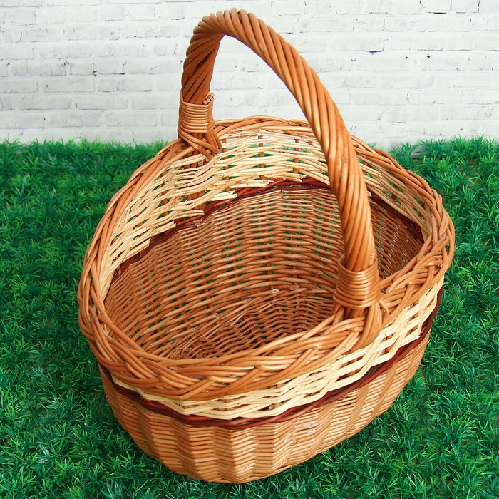 Корзина «Рельеф», 10 л, дно - 5х19, верх - 34х26, H= 19/23 см, с ручкой 37 см, ива