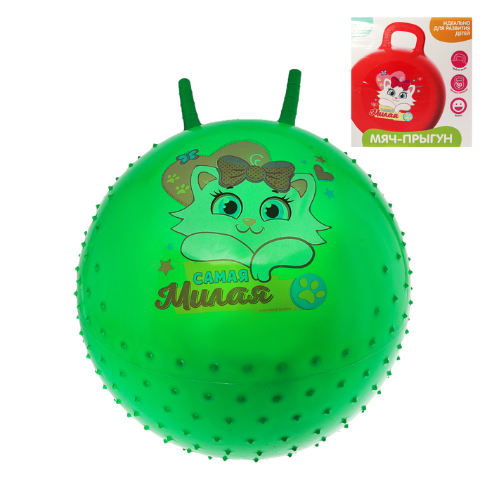 Мяч прыгун с рожками массажный "Самая милая" d=65 см, 600 гр, цвета микс