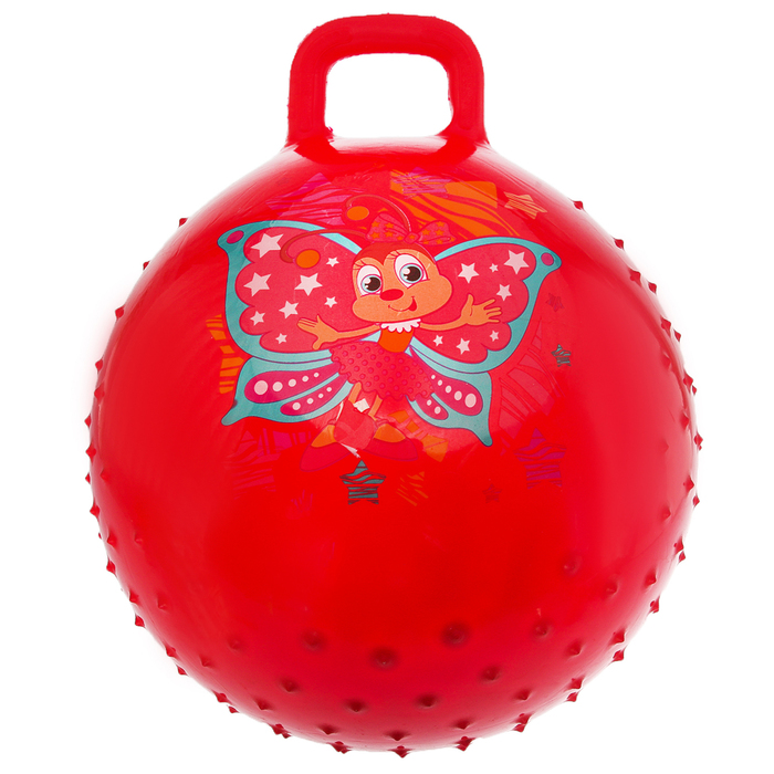 Мяч прыгун с ручкой массажный "Бабочка" d=55 см, 420 гр, цвета микс