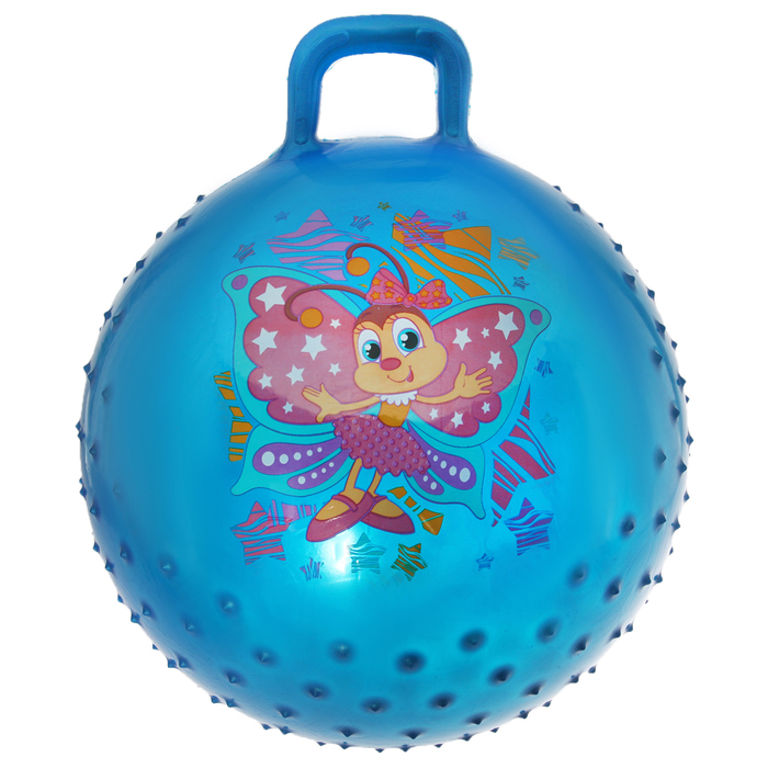 Мяч прыгун с ручкой массажный "Бабочка" d=55 см, 420 гр, цвета микс