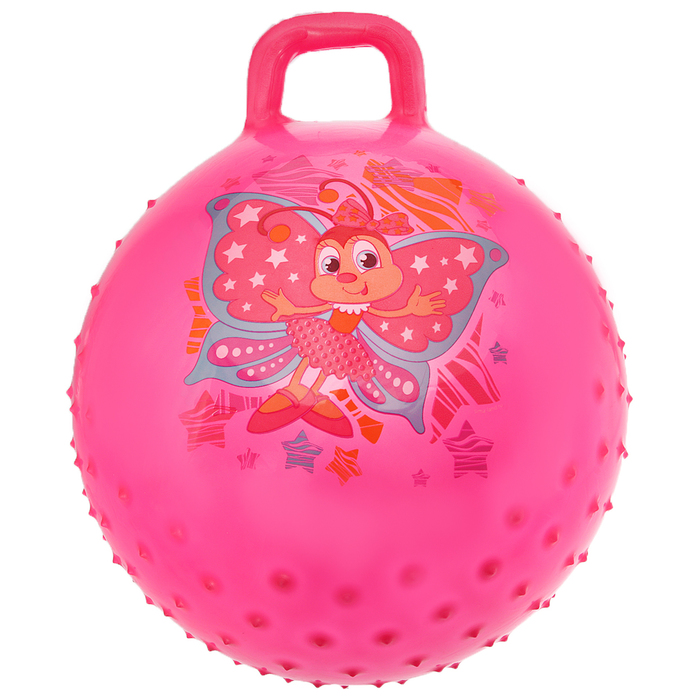 Мяч прыгун с ручкой массажный "Бабочка" d=55 см, 420 гр, цвета микс