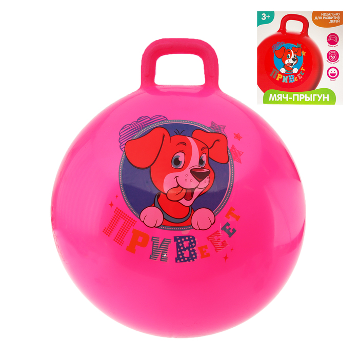 Мяч прыгун с ручкой "Собачка Гав" d=65 см, 600 гр, цвета микс