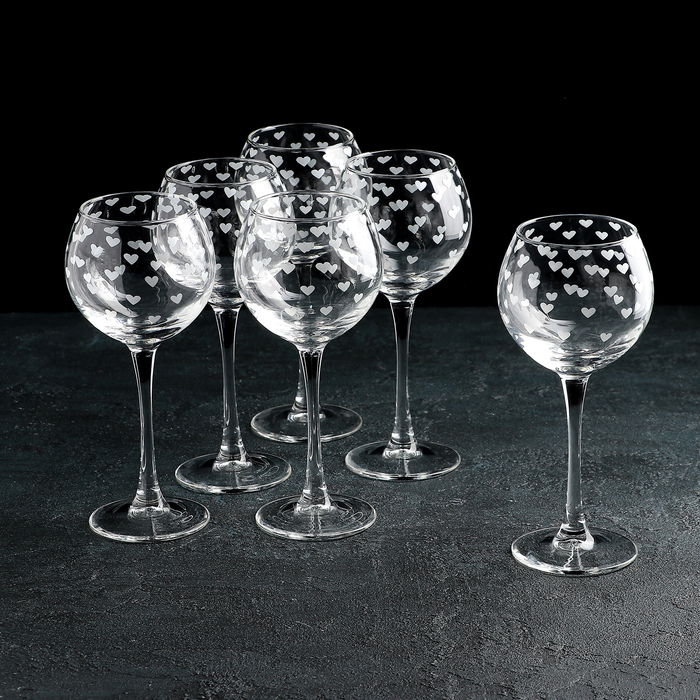 Набор бокалов для вина 280 мл "Сердечки. Серебро", 6 шт