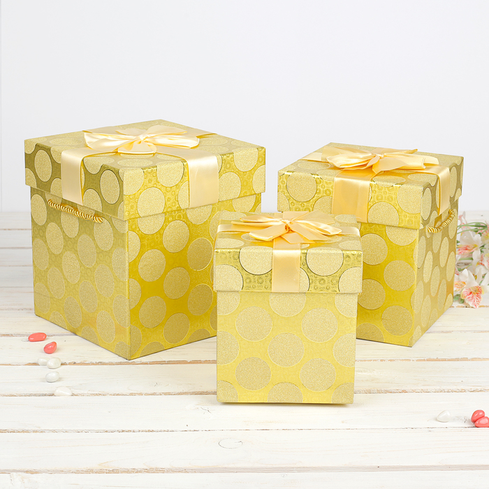 Набор коробок 3в1, золотой, 19 х 19 х 20 - 14 х 14 х 16см