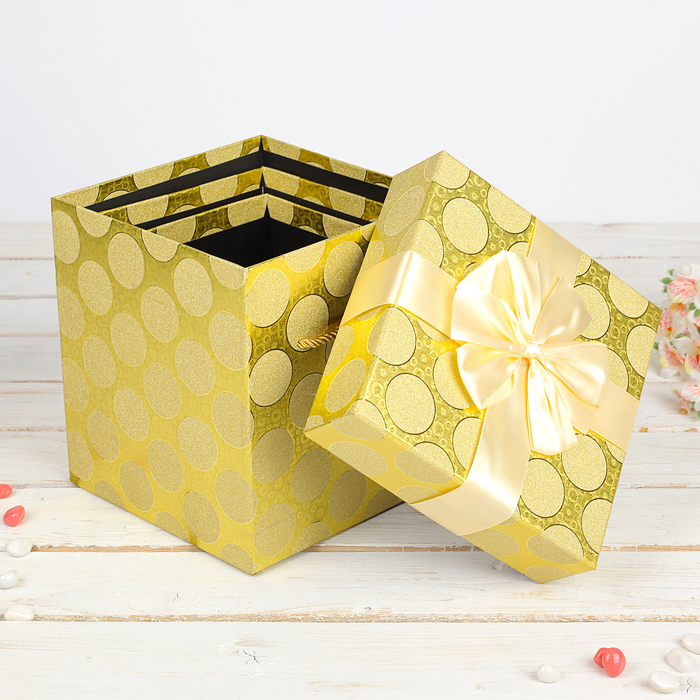 Набор коробок 3в1, золотой, 19 х 19 х 20 - 14 х 14 х 16см