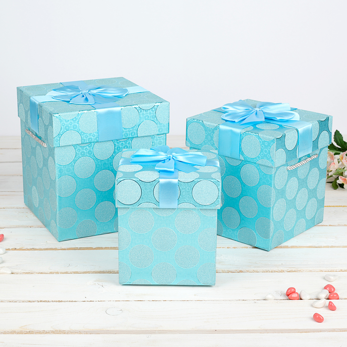 Набор коробок 3в1, голубой, 19 х 19 х 20 - 14 х 14 х 16см