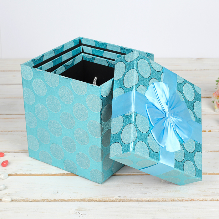 Набор коробок 3в1, голубой, 19 х 19 х 20 - 14 х 14 х 16см