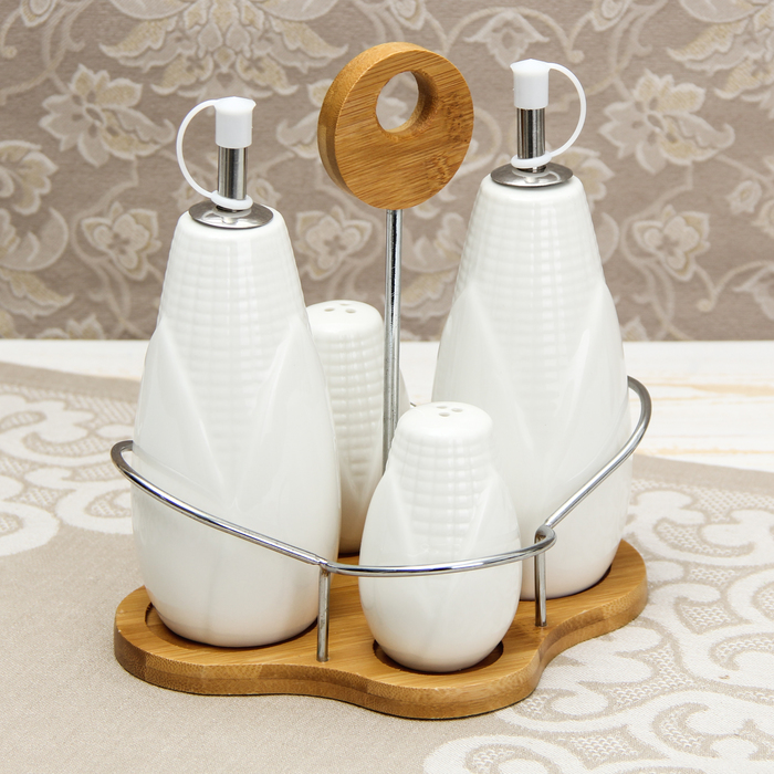 Набор для специй "Эстет. Кукуруза", 4 предмета на подставке: 2 соусника, солонка, перечница