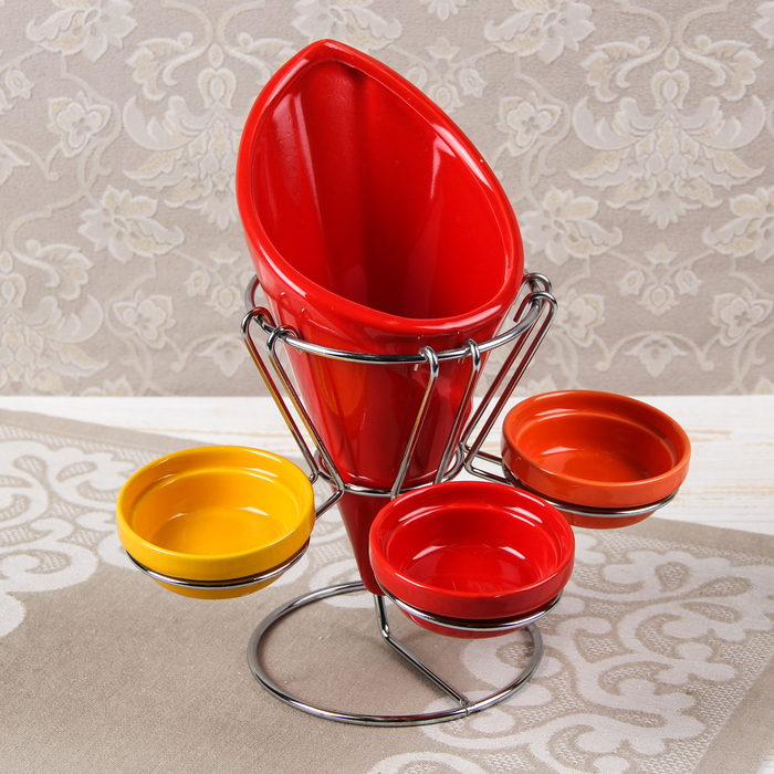 Набор сервировочный "Акцент", 4 предмета: емкость для картофеля фри, 3 соусника, цвет МИКС