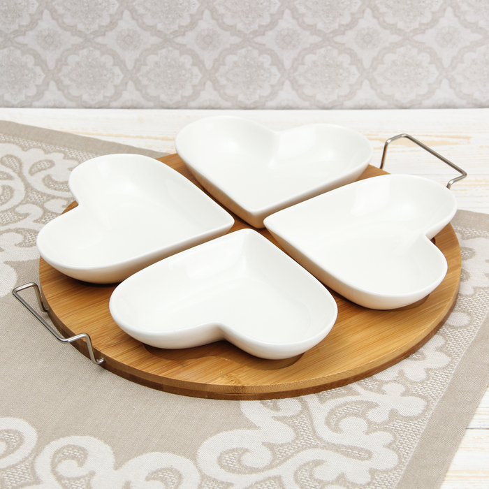 Набор салатников 120 мл "Эстет", 4 шт, на деревянной подставке