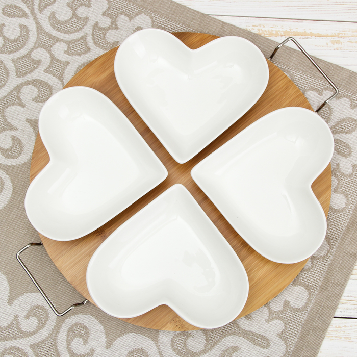 Набор салатников 120 мл "Эстет", 4 шт, на деревянной подставке