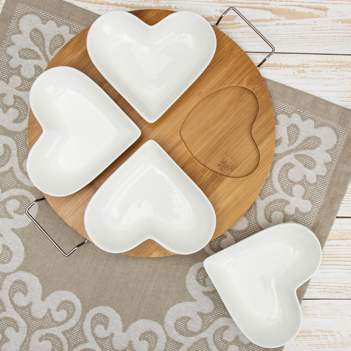 Набор салатников 120 мл "Эстет", 4 шт, на деревянной подставке