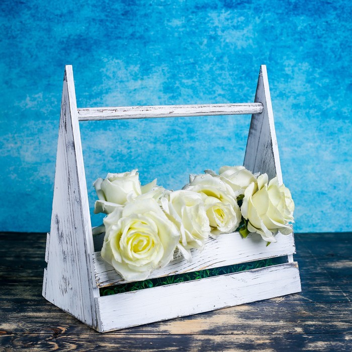 Ящик "Елка Лофт" с деревянной ручкой, состаренный, 30х16х30см