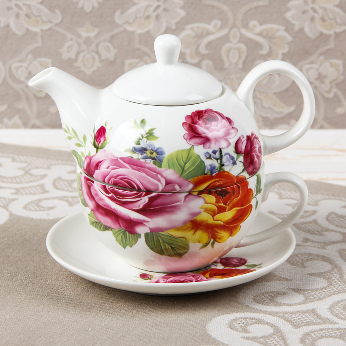 Чайный набор "Душистый букет", 3 предмета: чайник 500 мл, чашка 11 см 300 мл, блюдце