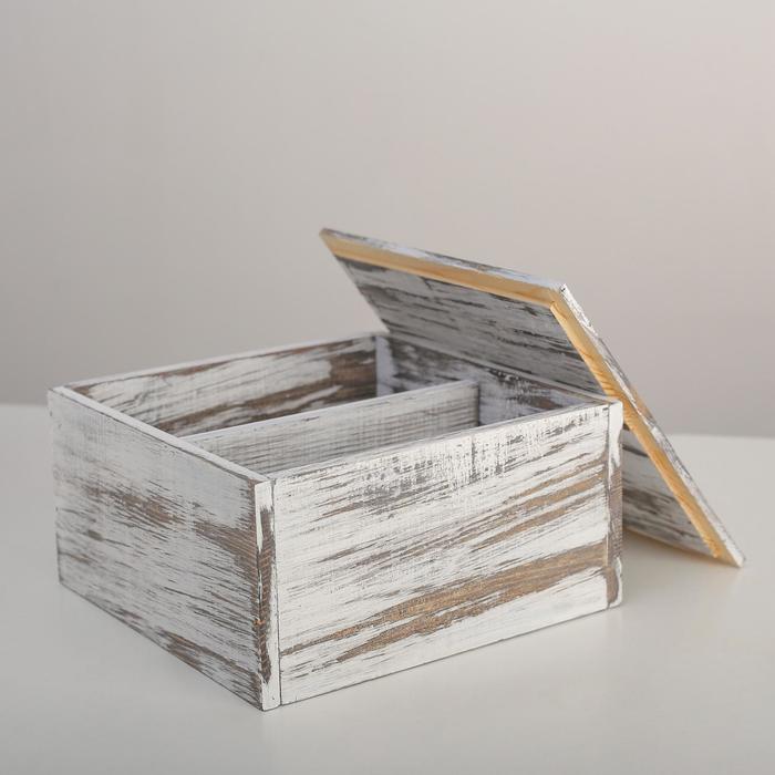 Ящик с разделителем и крышкой состаренный, 19х19х10см