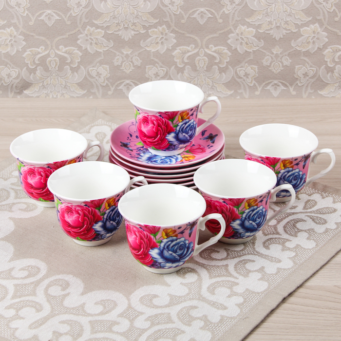 Сервиз чайный "Яркость эмоций", 12 предметов: 6 чашек d=8,5 см 200 мл, 6 блюдец 13,5 см