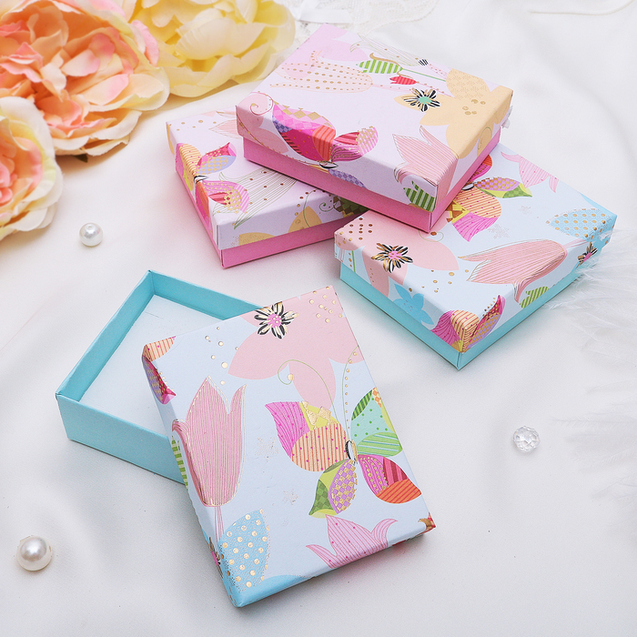 Коробочка подарочная под набор "Бабочка в тюльпанах", 7*9, цвет МИКС, вставка белая