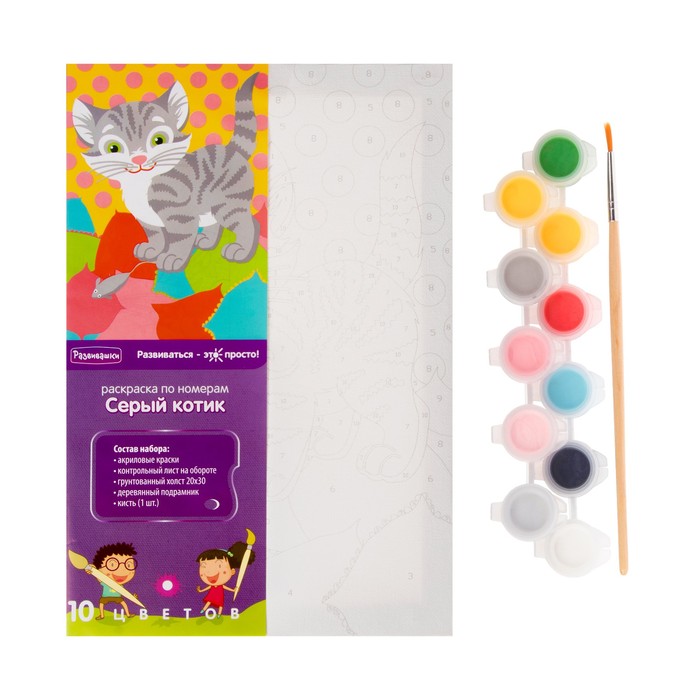 Раскраска по номерам на холсте "Серый котик" 20*30 см