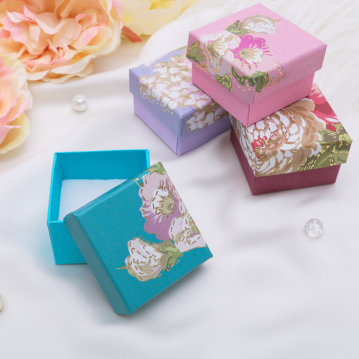 Коробочка подарочная под кольцо "Пионы в золоте", 5*5, цвет МИКС, вставка белая