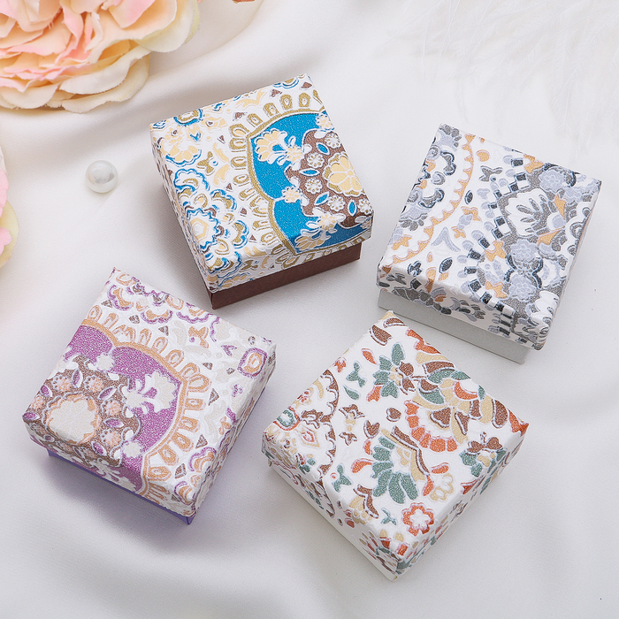 Коробочка подарочная под серьги "Восточный орнамент", 5*5, цвет МИКС, вставка белая