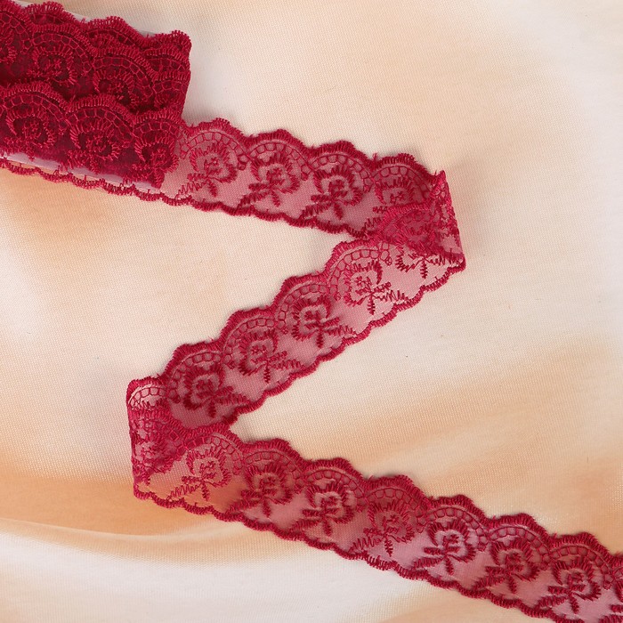 Кружево для свадебного декора, ширина 4 см длина 3 м, цвет бордовый