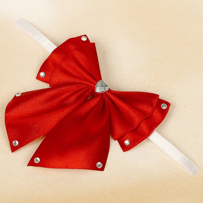 Бант свадебный для декора «Двойной с бусинами» D-9 см 2 шт,цвет бордовый