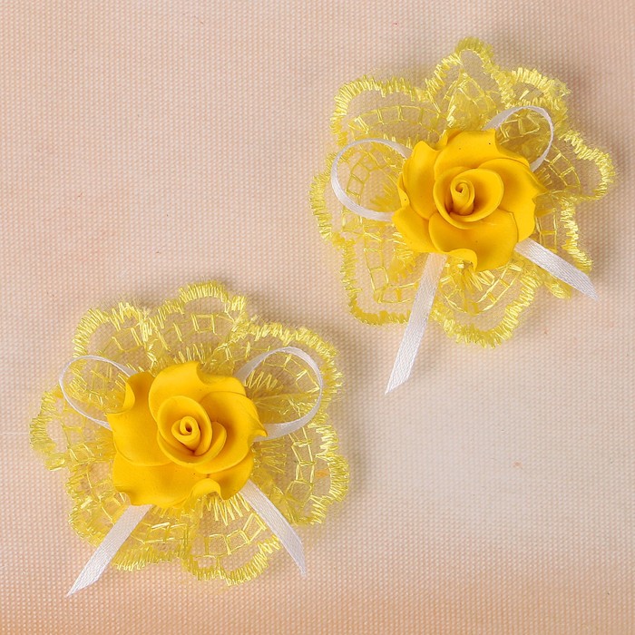 Бант свадебный для декора «Кружевной» D-6 см 2 шт, желтый