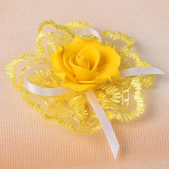 Бант свадебный для декора «Кружевной» D-6 см 2 шт, желтый