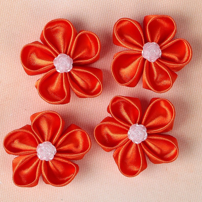 Бант свадебный для декора «Канзаши» D-4-4,5 см 4 шт, цвет оранжевый