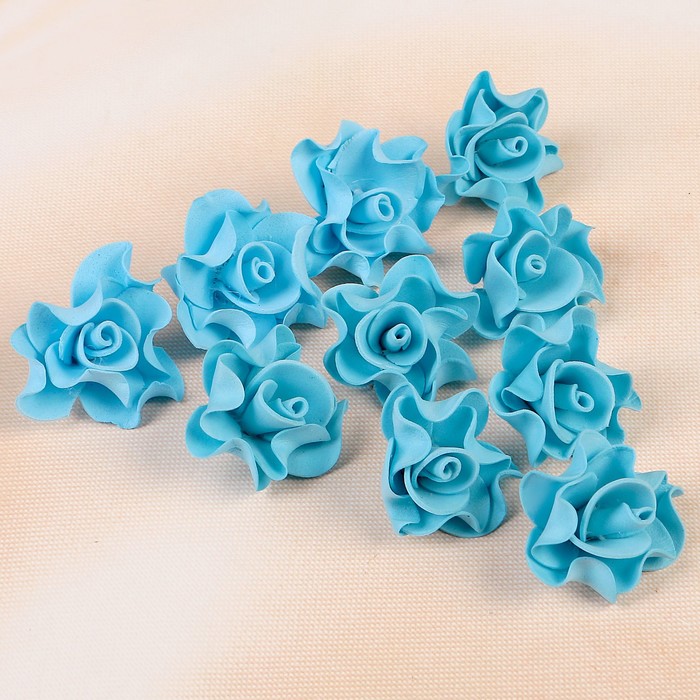Цветок свадебный из фоамирана ручная работа D-3,5 см 10 шт ажурный край, цвет голубой
