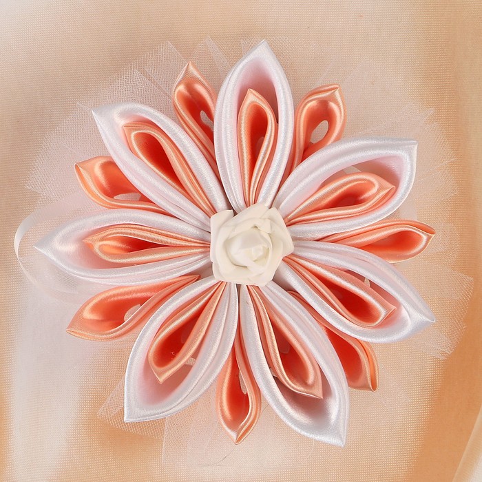 Бант свадебный для декора «Канзаши» D 15 см Угловой с фатином 1 шт, цвет персиковый