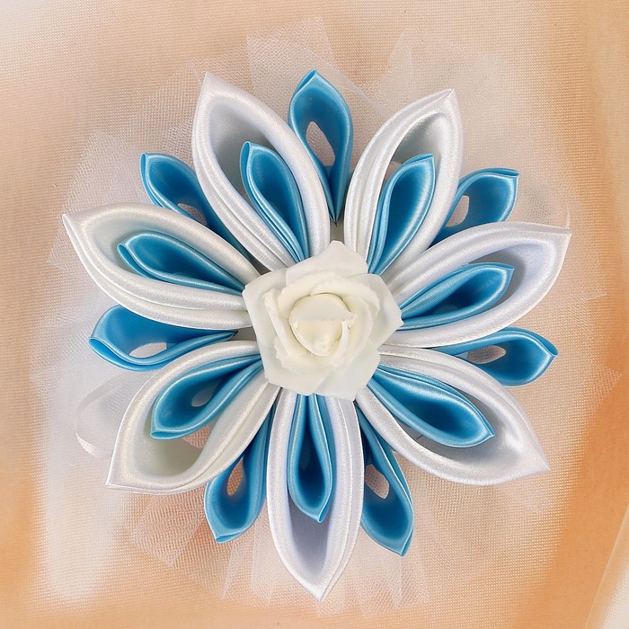 Бант свадебный для декора «Канзаши» D 15 см Угловой с фатином 1 шт, цвет голубой