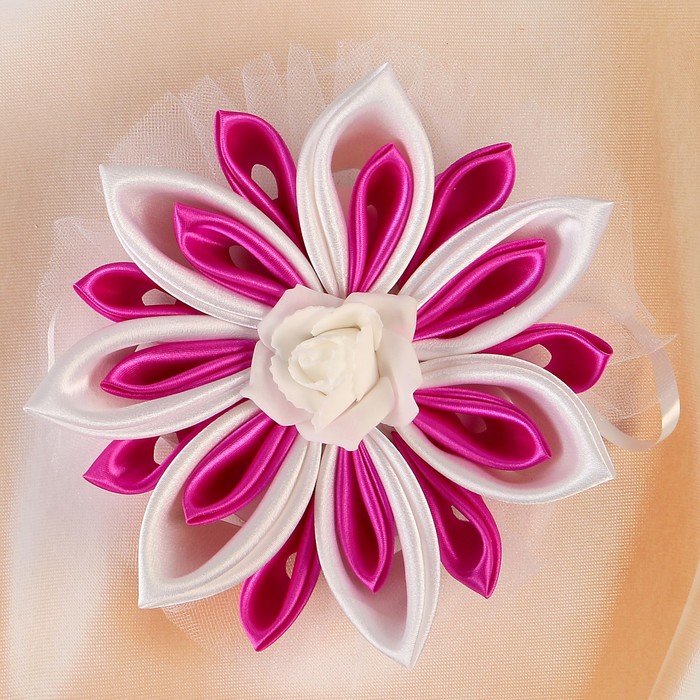 Бант свадебный для декора «Канзаши» D 15 см Угловой с фатином 1 шт, цвет малиновый