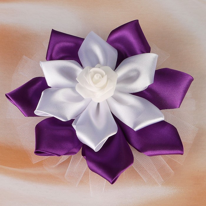 Бант свадебный для декора «Канзаши» D 14 см Угловой с фатином 1 шт, цвет фиолетовый