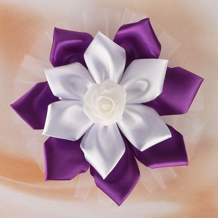 Бант свадебный для декора «Канзаши» D 14 см Угловой с фатином 1 шт, цвет фиолетовый