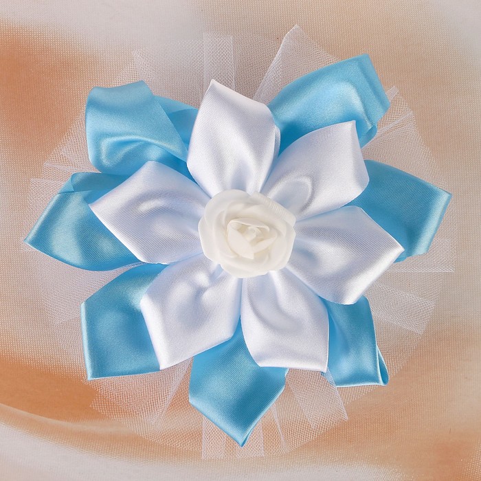 Бант свадебный для декора «Канзаши» D 14 см Угловой с фатином 1 шт, цвет голубой