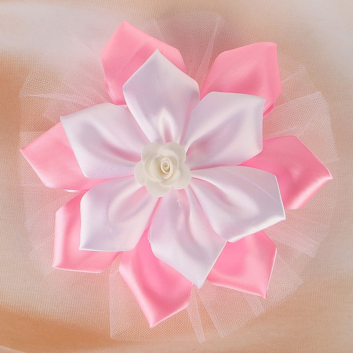 Бант свадебный для декора «Канзаши» D 14 см Угловой с фатином 1 шт, цвет розовый