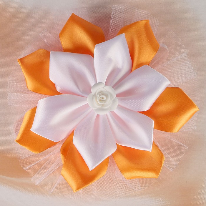 Бант свадебный для декора «Канзаши» D 14 см Угловой с фатином 1 шт, цвет оранжевый