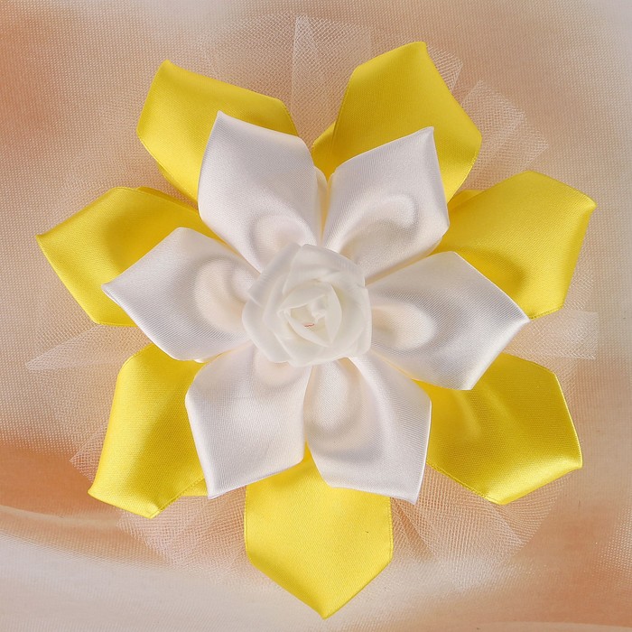 Бант свадебный для декора «Канзаши» D 14 см Угловой с фатином 1 шт, цвет желтый