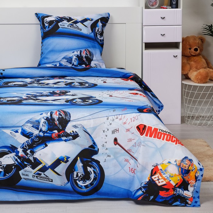 КПБ 1,5сп рис 1613 Motocross 147х215см, 150х215см, 70х70см 1шт поплин,115 г/м