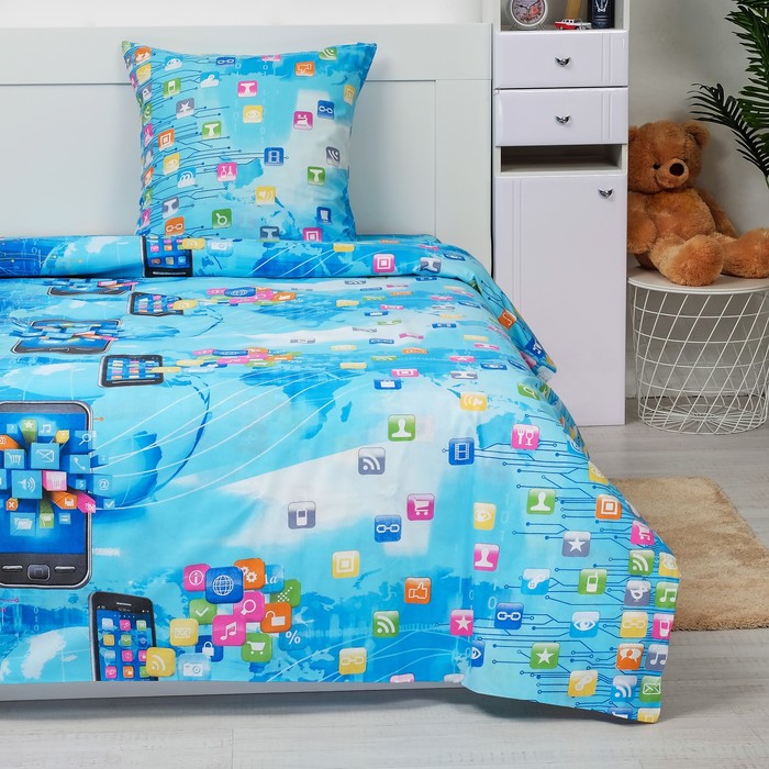 КПБ 1,5сп рис 1741 Весь мир 147х215см, 150х215см, 70х70см 1шт поплин,115 г/м