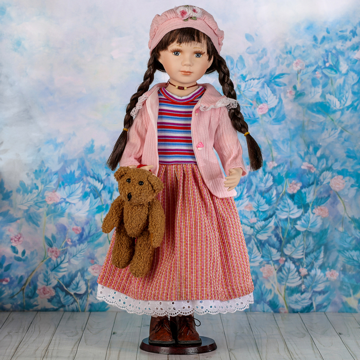 Кукла коллекционная керамика "Маленькая Настя с зайчиком" 60 см