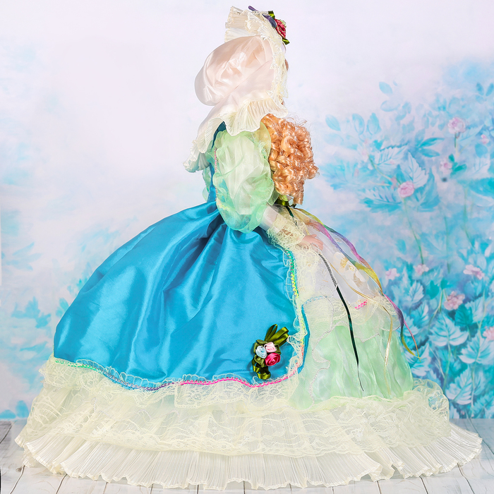 Кукла зонтик коллекционная керамика "Милада в синем бальном платье" 55 см