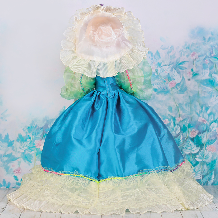 Кукла зонтик коллекционная керамика "Милада в синем бальном платье" 55 см