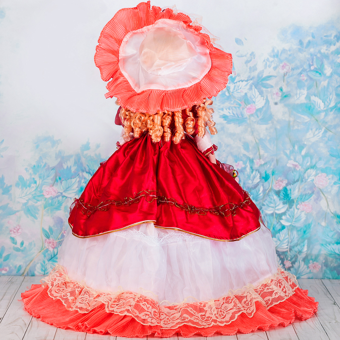 Кукла зонтик коллекционная керамика "Розали в бордовом платье" 55 см