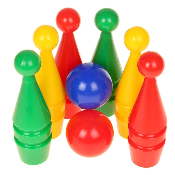 Боулинг цветной: 6 кеглей, 2 шара, в сетке боулинг yako toys 6 кеглей и 2 шара минимания ф85553